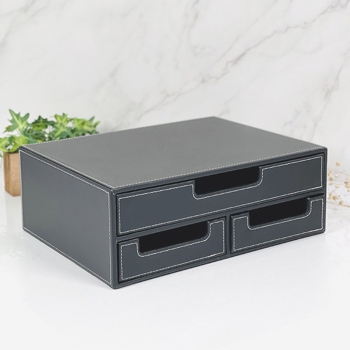 La Vida Faux Leather Desk Organiser A4 3 drawer
